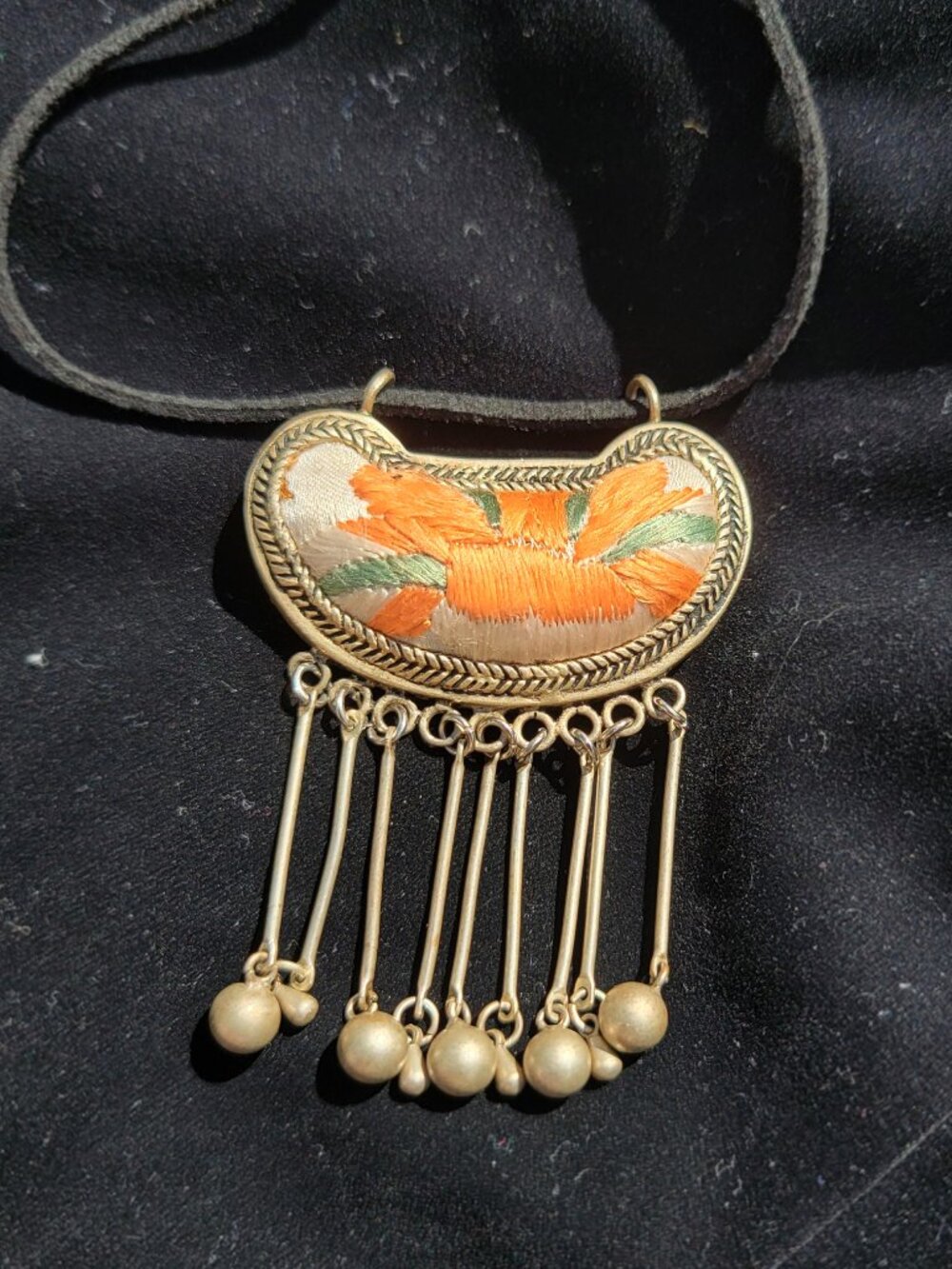 ❝ vintage antique miao silver necklace with broidery pendant ⊹ ࣪ ˖ ❞